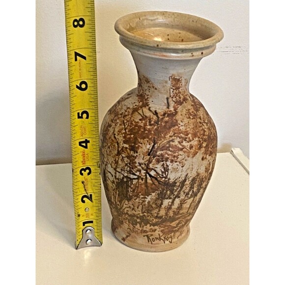 VTG 1980 RON KROGH Vase LANDSCAPE Nature Trees CERAMIC ART POTTERY Signed Etched - Picture 10 of 12
